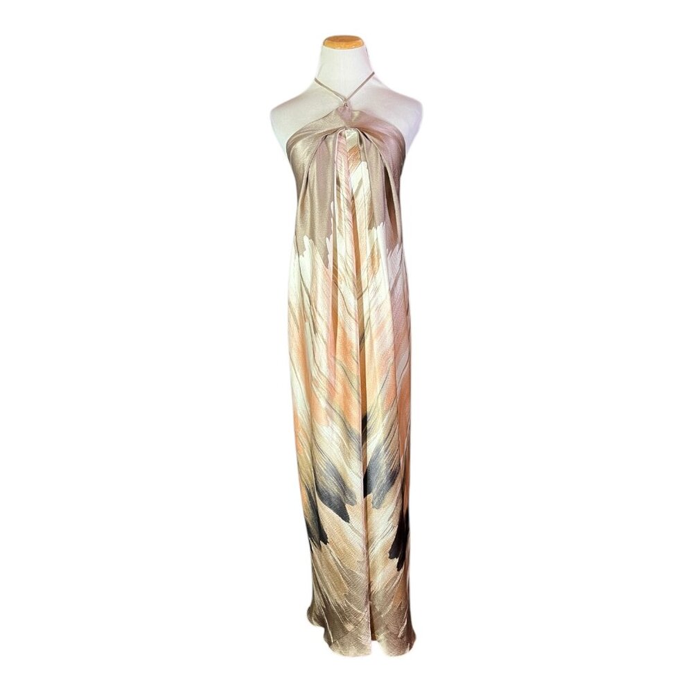 Elijah Size XXS? Halter Tie Satin Textured Dress Ink Marble Print
